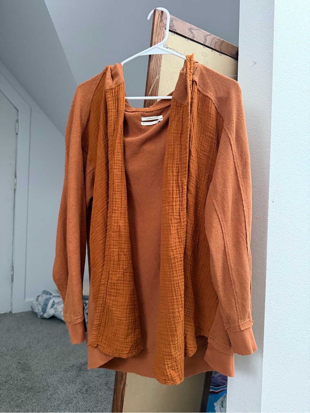Anthropologie Burnt Orange Hooded Open-Front Cardigan